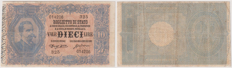 Biglietto di Stato - 10 Lire Umberto I - 28/02/1888 325 014206 Rif. Gig. BS 16A ...