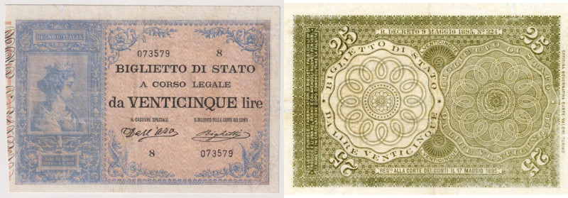 Biglietto di Stato - 25 Lire Umberto I - 21/07/1895 8 073579 Rif. Gig. BS 20A RR...