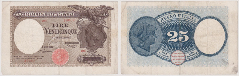 Biglietto di Stato - 25 Lire Aquila Latina - 27/09/1923 106 39008 Rif. Gig. BS 2...