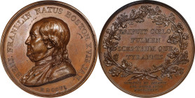 "1786" (1845-1860) Benj. Franklin Natus Boston Medal. Paris Mint Restrike. By Augustin Dupre. Adams-Bentley 14, Betts-620, Greenslet GM-34. Bronze. MS...