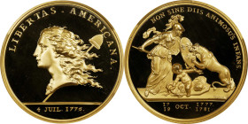 "1781" (2000) Libertas Americana Medal. Modern Paris Mint Dies. Gold. Proof-69 Deep Cameo (PCGS).
47 mm. 64 grams.
From the Martin Logies Collection...