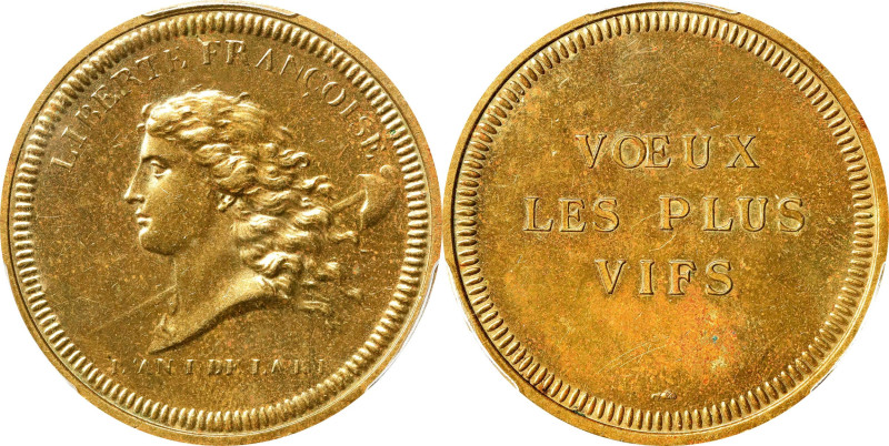 France. Undated The Best Wishes Medal. Brass. MS-63 (PCGS).
28 mm. Obv: Liberta...