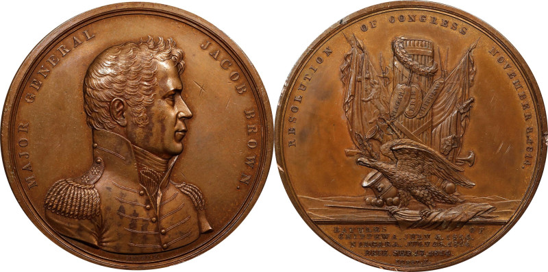 "1814" (post-1824) Major General Jacob Brown Medal. Original Dies. By Moritz Fur...