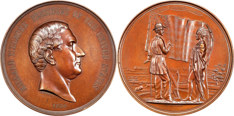 1850 Millard Fillmore Indian Peace Medal. Bronze. First Size. By Salathiel Ellis...