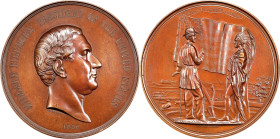 1850 Millard Fillmore Indian Peace Medal. Bronze. First Size. By Salathiel Ellis and Joseph Willson. Julian IP-30. Mint State, Lightly Wiped.
76 mm.