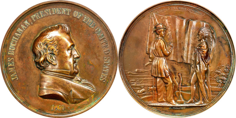 1857 James Buchanan Indian Peace Medal. Bronze. First Size. By Salathiel Ellis a...