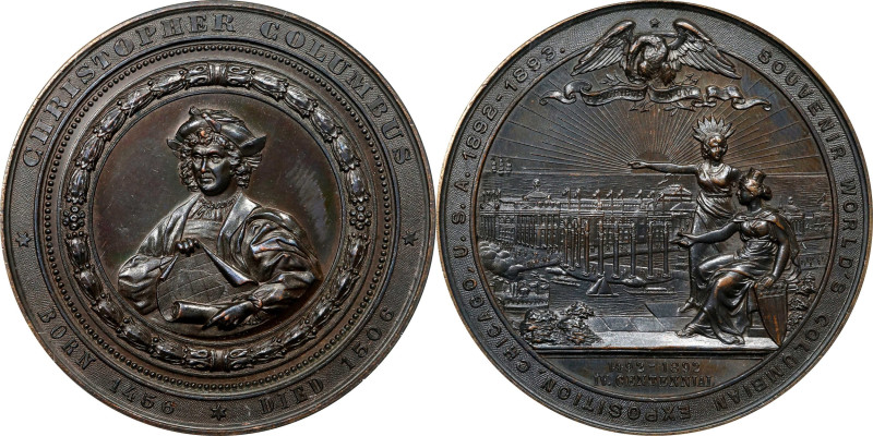 1892-1893 World's Columbian Exposition Souvenir Medal. Columbus and Chart / Expo...