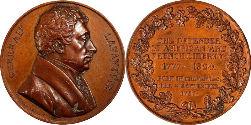 1824 Lafayette Defender of American and French Liberty Medal. By Francois Caunoi...