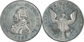 "1792" (ca. 1860) Idler Copy of the Getz "Half Dollar." Musante GW-27, Baker-25L, W-15890. White Metal. MS-63 (PCGS).
21 mm.
From the Martin Logies ...