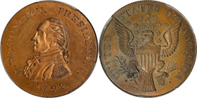 "1792" (ca. 1860) Idler Copy of the Getz "Half Dollar." Musante GW-27, Baker-25M, W-15870. Copper. MS-62 RB (PCGS).
21 mm.
From the Martin Logies Co...
