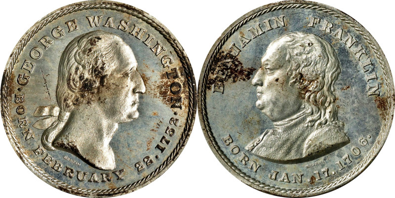 "1732" (ca. 1860) Washington and Franklin Medal. By Joseph Merriam. Musante GW-3...