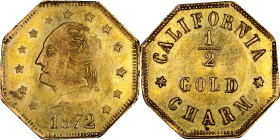 1872 California Gold 1/2 Charm. Octagonal Type IV. Musante GW-820, Baker-505. Gold. Mint State.
10.7 mm.