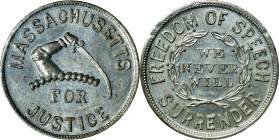 Undated (ca. 1859) Massachusetts for Justice Political Medal. DeWitt-SL 1859-2. White Metal. MS-64 (NGC).
27 mm.