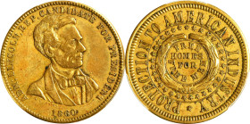 1860 Abraham Lincoln Campaign Medal. DeWitt-AL 1860-51, Cunningham 1-620B, King-48. Brass. EF-45 (PCGS).
27 mm.