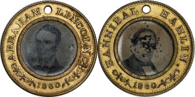 1860 Abraham Lincoln Campaign Ferrotype. DeWitt-Unlisted. Gilt Brass Shells. Reeded Edge. Extremely Fine.
24.5 mm. Pierced for suspension, as made.