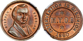 1860 Stephen Douglas Campaign Medalet. DeWitt-SD 1860-22. Copper. MS-65 RB (NGC).
19 mm.
Sold by the Yale University Art Gallery for the benefit of ...