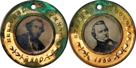 1860 Stephen Douglas Campaign Ferrotype. DeWitt-SD 1860-33. Gilt Brass Shells. Plain Edge. Mint State, Environmental Damage.
24.5 mm. Pierced for sus...