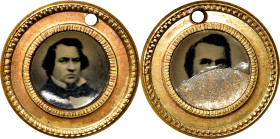 1860 Stephen Douglas Campaign Ferrotype. DeWitt-SD 1860-54. Brass. Plain Edge. Mint State, Portrait Damaged.
14 mm. Pierced for suspension.
Sold by ...
