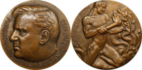 1933 Fiorello LaGuardia, Mayor of New York City Medal. By Onorio Ruotolo, Struck by Medallic Art Co. Bronze. About Uncirculated.
76 mm. Obv: Head of ...