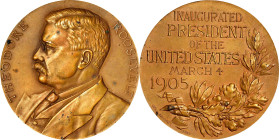 1905 Theodore Roosevelt Inaugural Medal. By Charles E. Barber and George T. Morgan. Dusterberg-OIM 3B44, MacNeil-TR 1905-3. Bronze. Mint State.
44 mm...