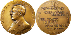 1913 Woodrow Wilson First Inaugural Medal. Dusterberg-OIM 5B70, MacNeil-WW 1913-3. Bronze. Mint State.
70 mm. With the manufacturer's name, WHITEHEAD...