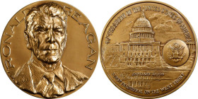 1981 Ronald Reagan Official Inaugural Medal. Dusterberg-OIM 21B70, var., MacNeil-RR 1981-7, var. Bronze. Mint State.
69.7 mm. With a different edge i...