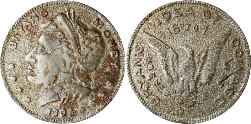 1896 Bryan Dollar. Schornstein-821, Zerbe-93. Nickel-Plated Iron. Fine.
84.5 mm...