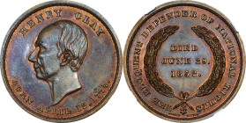 "1852" (1861) Henry Clay Memorial Medal. By Joseph Merriam. Schenkman-C2. Bronze. MS-65 BN (NGC).
31 mm.
Sold by the Yale University Art Gallery for...