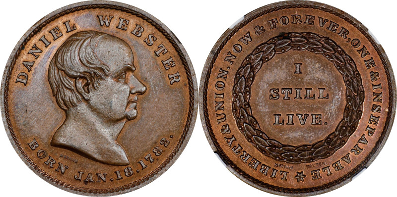 "1782" (ca. 1860) Daniel Webster Commemorative Medal. By Joseph Merriam. Schenkm...