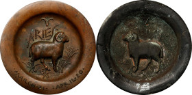 1946 Zodiac Series Deep Dish, or Ashtray Medal. Aries. Uniface. By Paul Manship. Bronze, Cast. About Uncirculated.
155 mm x 16 mm. Aries the ram with...