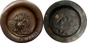 1946 Zodiac Series Deep Dish, or Ashtray Medal. Cancer. Uniface. By Paul Manship. Bronze, Cast. About Uncirculated.
155 mm x 17 mm. Cancer the crab w...