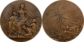 France. Undated Gallia Tutrix Medal. By Lucien Coudray. Bronze. Mint State.
68.5 mm. Obv: France seated face on, in front of instruments of agricultu...