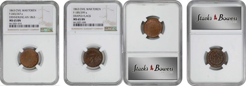 Lot of (2) 1863 Patriotic Civil War Tokens. Copper. Plain Edge. MS-65 BN (NGC)....