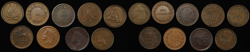 Lot of (9) Patriotic Civil War Tokens.
Included are: Fuld-47/332 a; Fuld-51/342...