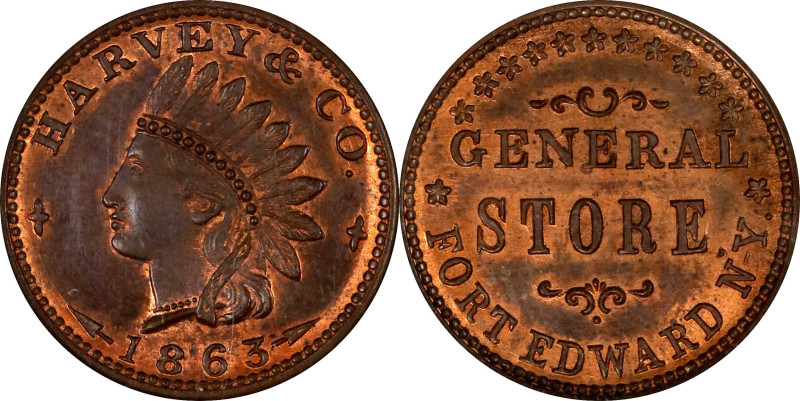 New York--Fort Edward. 1863 Harvey & Co. Fuld-270A-1a. Rarity-2. Copper. Plain E...