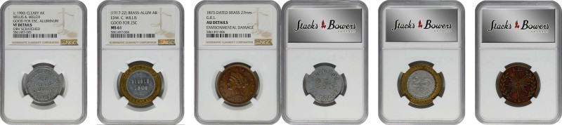 Lot of (3) Trade Tokens and Related. (NGC).
Included are: Alaska--Cleary, undat...