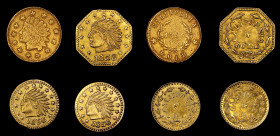 Lot of (4) "1856" California Gold Charms. Indian Head / Wreath.
Included are: (2) round 1/4; octagonal 1/2; and round 1/2. Three of these are struck ...