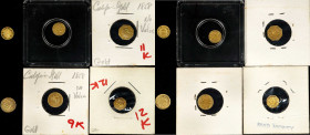 Lot of (6) "1858" California Gold Charms. Indian Head / Wreath.
Included are: (2) round 1/4; (2) round 1/2; octagonal 1/4; and octagonal 1/2. Five of...