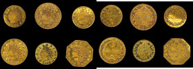 Lot of (6) "1880" California Gold Charms. Indian Head / Wreath.
Included are: (3) round 1/4; (2) round 1/2; and octagonal 1/2. Four of these are stru...