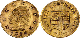 Canada. British Columbia. 1926 1/2 Gold Charm. G&L-Unlisted. About Uncirculated.
10.5 mm. Obv: Indian head left, nine stars around, date below. Rev: ...