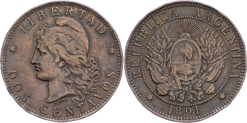 Argentina, 2 Centavos 1891 Argentina, 2 Centavos 1891, Bronze, KM# 33|edge nicks...