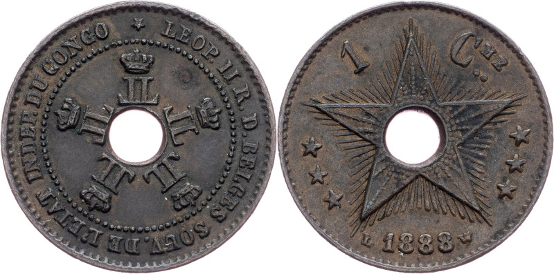 Belgian Congo, 1 Centime 1888 Belgian Congo, 1 Centime 1888, Copper, KM# 1; VF+...