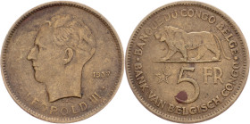 Belgian Congo, 5 Francs 1937