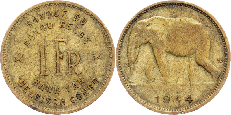 Belgian Congo, 1 Franc 1944 Belgian Congo, 1 Franc 1944, Brass, KM# 26; VF

Gr...