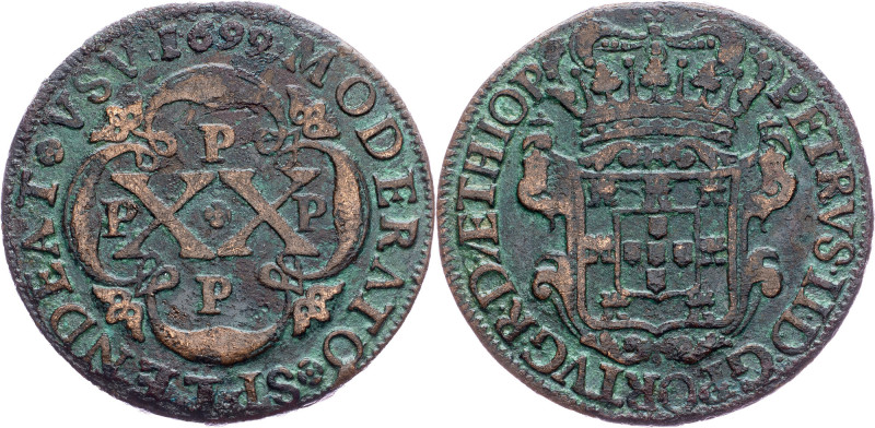 Brazil, 20 Reis 1699 Cobre, 20 Reis 1699, LMB C017|treated with oil; aVF

Grad...