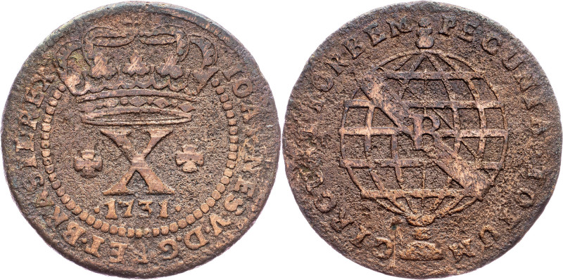 Brazil, 10 Reis 1731 Cobre, 10 Reis 1731, LMB C081; F

Grade: F