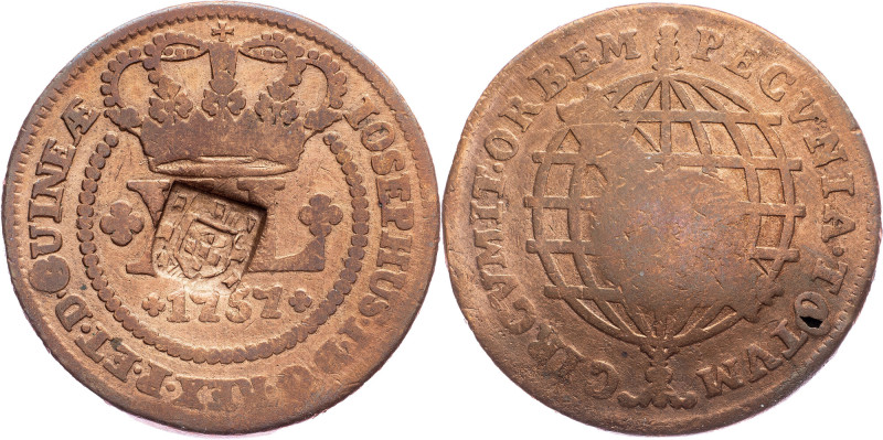 Brazil, 40 Reis 1757 Cobre, 40 Reis 1757, LMB C175; VF

Grade: VF