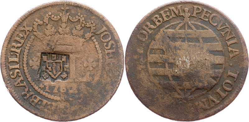 Brazil, 40 Reis 1762 Cobre, 40 Reis 1762, LMB C197; F+

Grade: F+