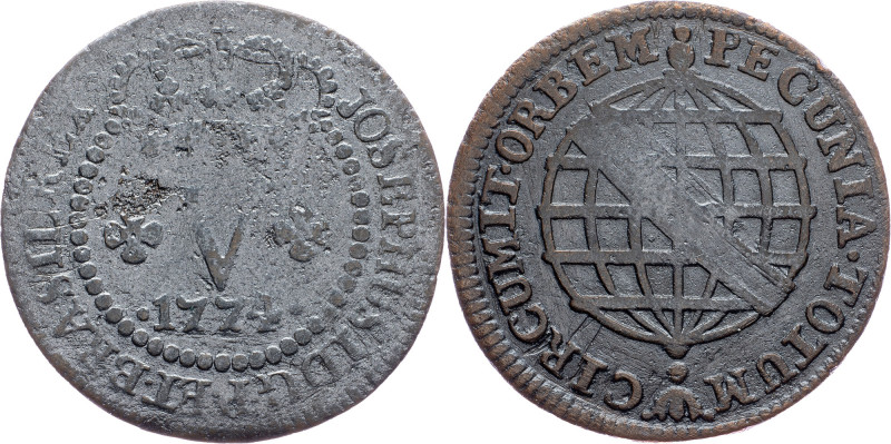 Brazil, 5 Reis 1774 Cobre, 5 Reis 1774, LMB C116; VG

Grade: VG