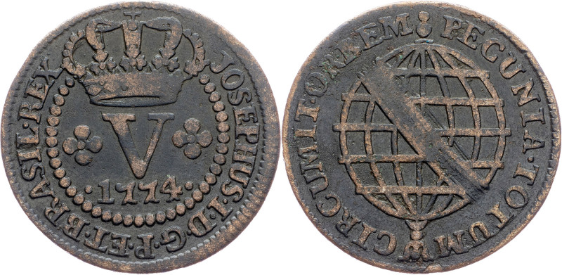 Brazil, 5 Reis 1774 Cobre, 5 Reis 1774, LMB C212; VF

Grade: VF
